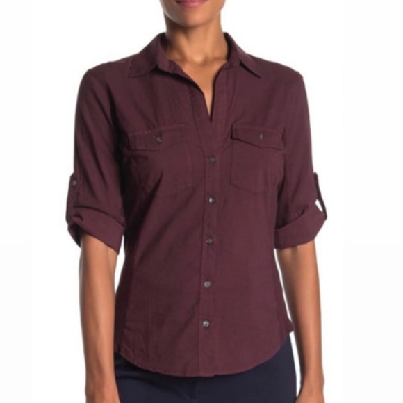 NWT James Perse Three-Quarter Sleeve Button-Up Shirt Small - Picture 2 of 13